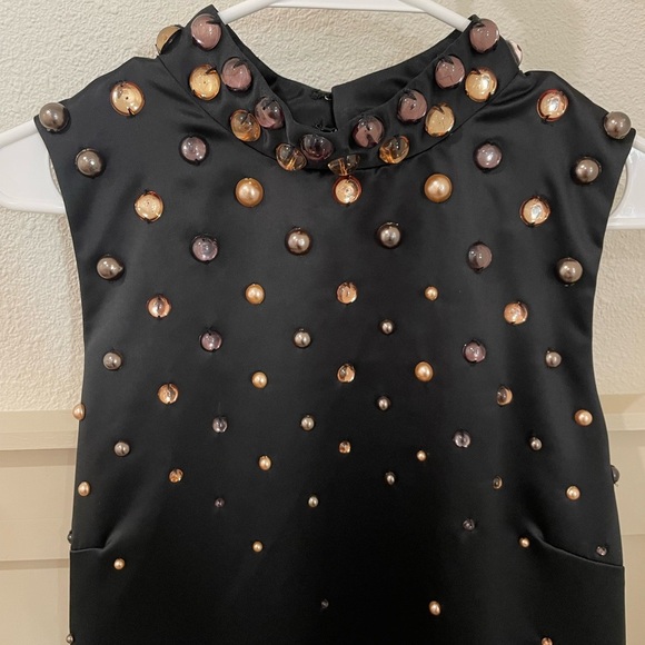 Anthropologie Tanvi Kedia Studded Black Sleeveless Mini Dress Gold Brown - Picture 7 of 14